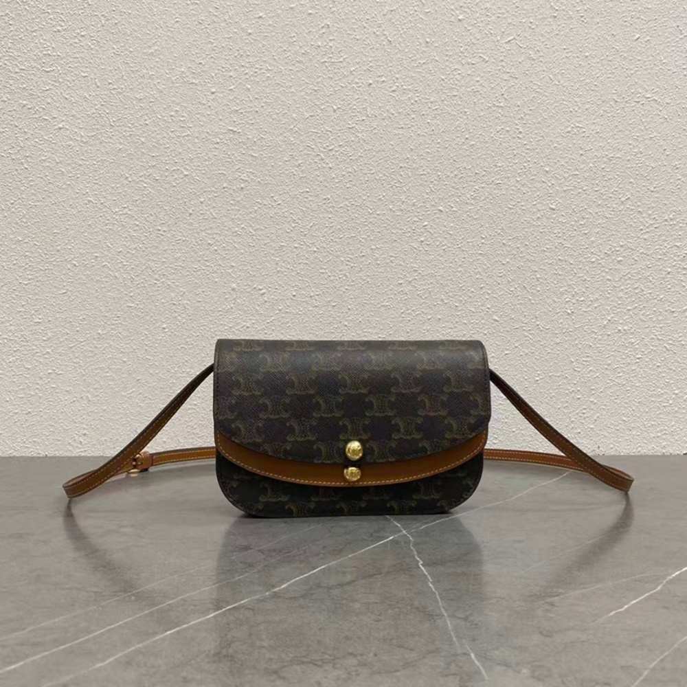 Celine Triomphe Canvas Double‑Button Flap Crossbody Bag